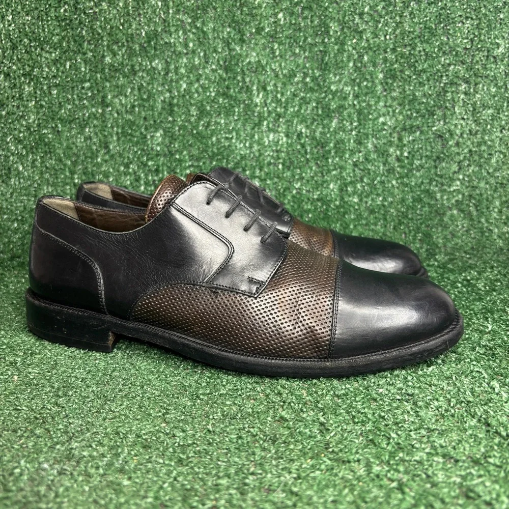 Bragano Perforated Cap Toe Leather Lace Up Oxford Dress‎ Shoes Black Mens 9.5 M